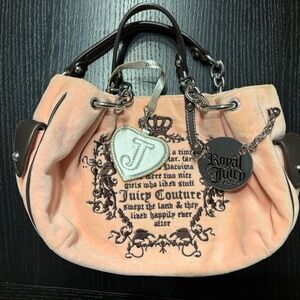 Vintage Juicy Couture Pink  "Once Upon a Time" Bag Purse w Charm Y2K Early 2000s